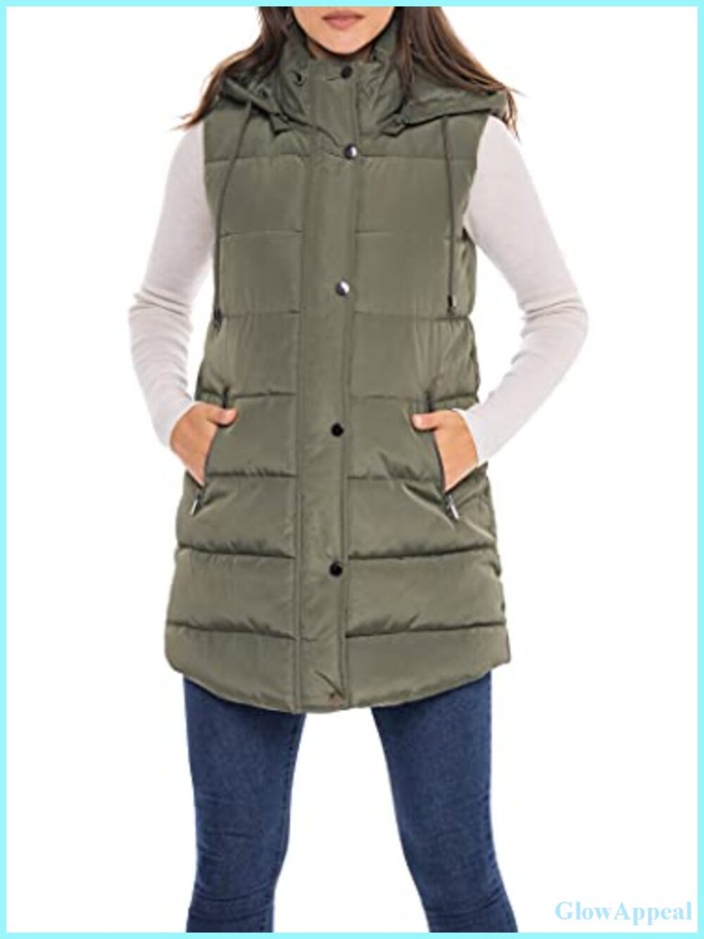 Long Quilted Puffer Vest Faux Down Hooded Zip Pockets Fall Winter